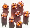 8 14mm Orange, Black, & Lilac Square Bumpy Beads